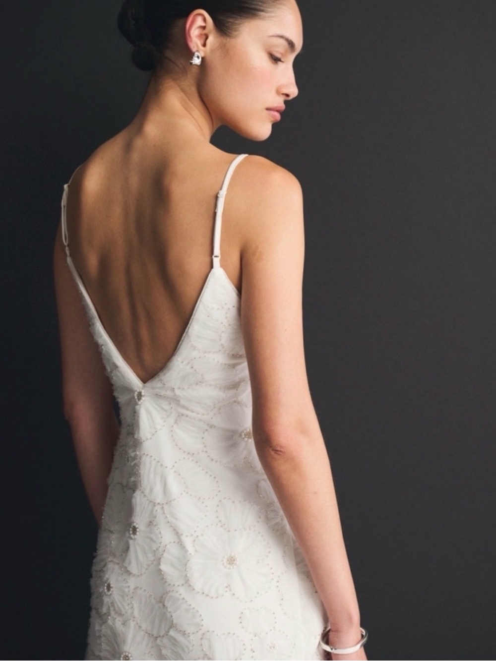 NWT White Beaded Floral Slip Dress - Picture 2 of 7